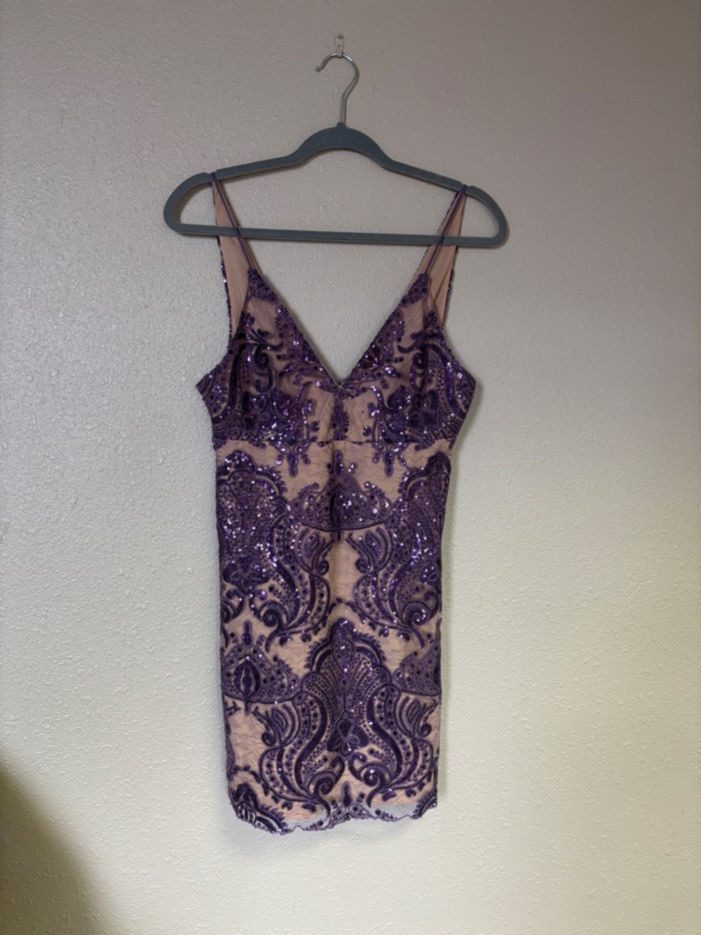 Free People Purple Sequin Embellished Nude-Illusion Mini Dress